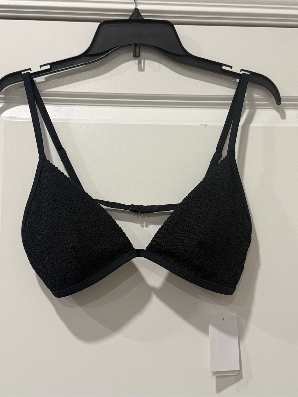 Good American Black Textured Triangle Bikini Top